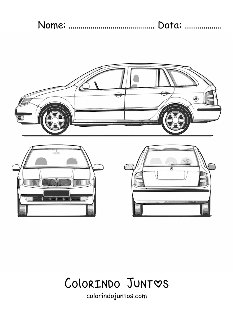 Desenho para colorir de um carro em diferentes pontos de vista