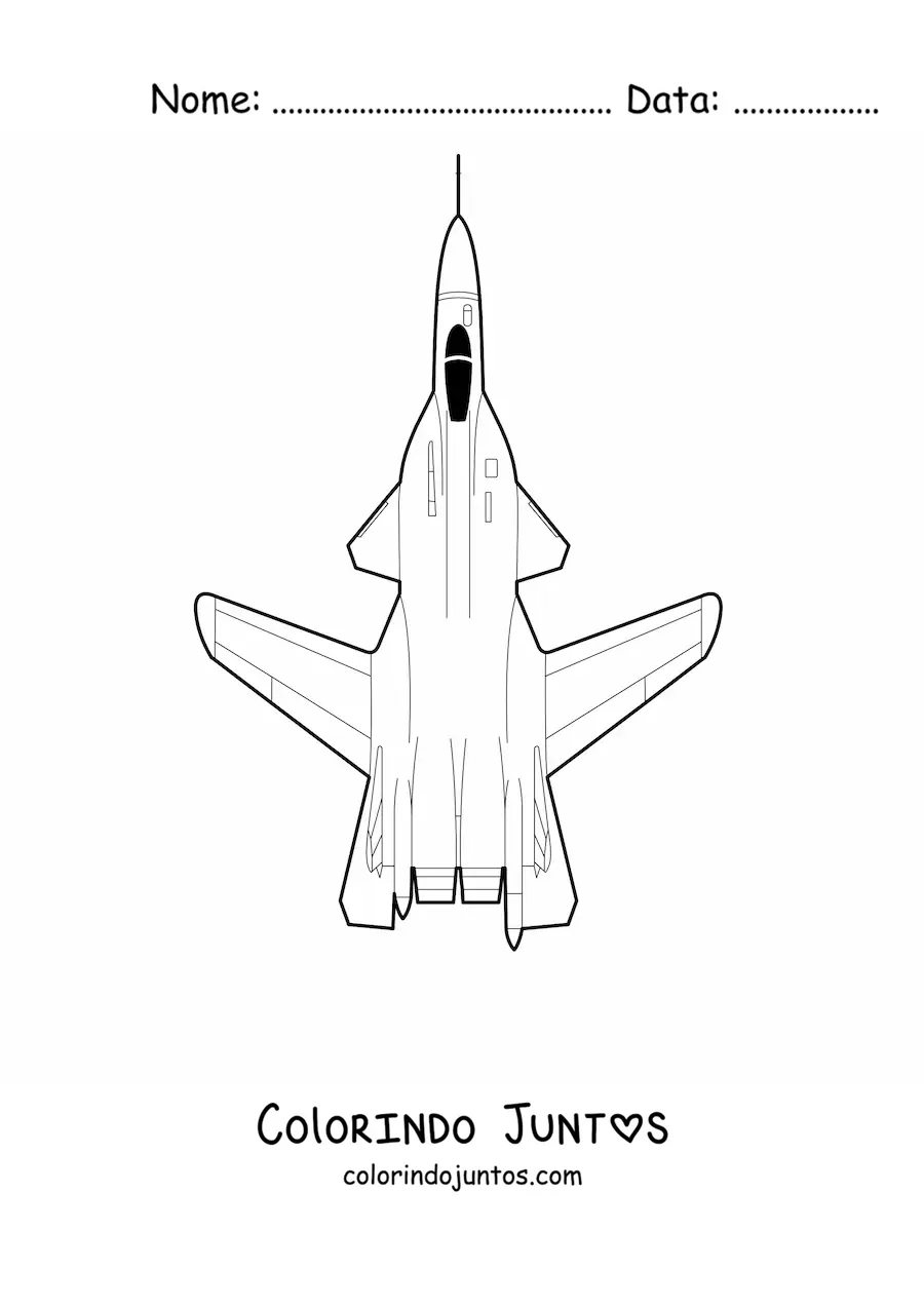 Desenho para colorir de um avião de guerra visto de cima