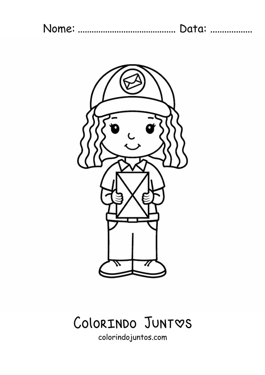 Desenho para colorir de menina carteira kawaii animada