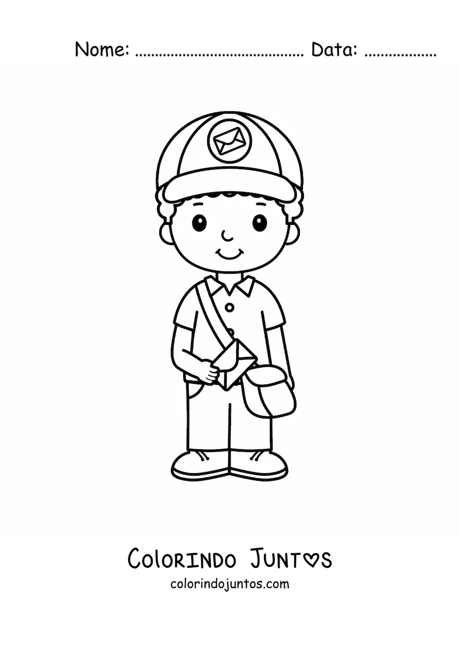 Desenho para colorir de menino carteiro kawaii animado