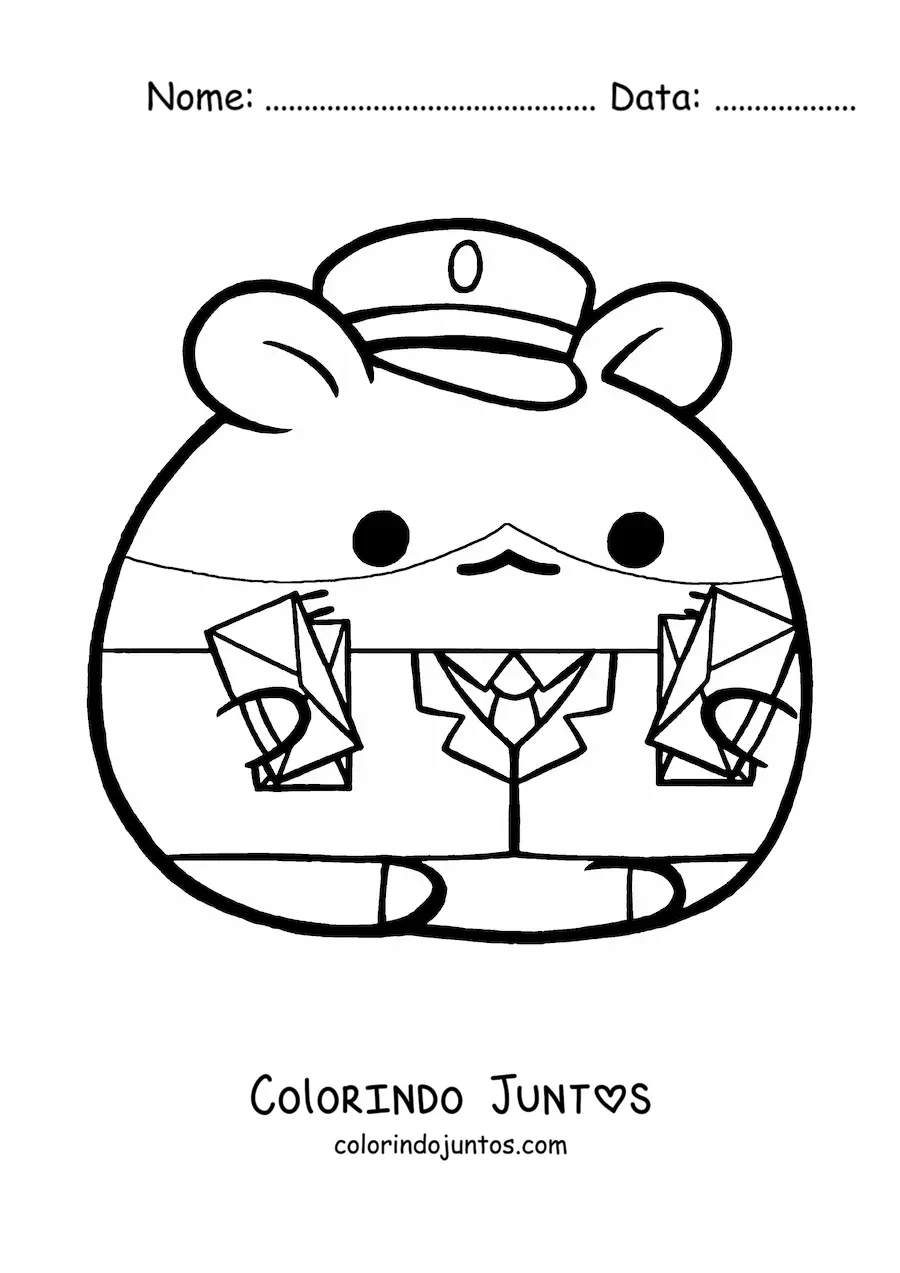 Desenho para colorir de hamster carteiro kawaii animado