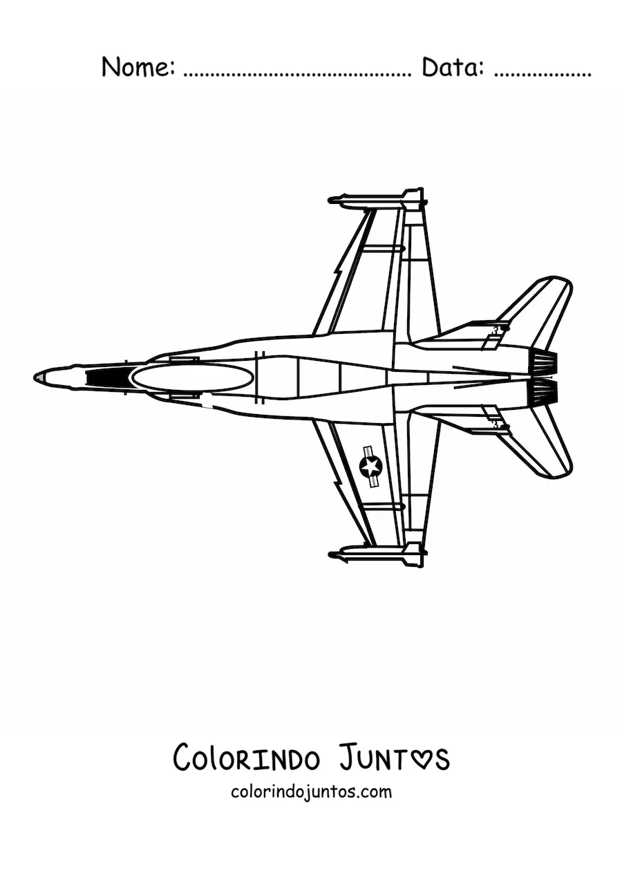 Desenho para colorir de um avião de combate caça f18