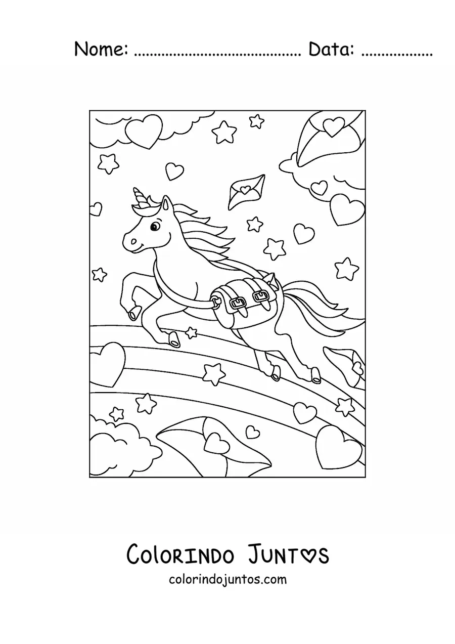 Desenho para colorir de unicórnio carteiro kawaii animado