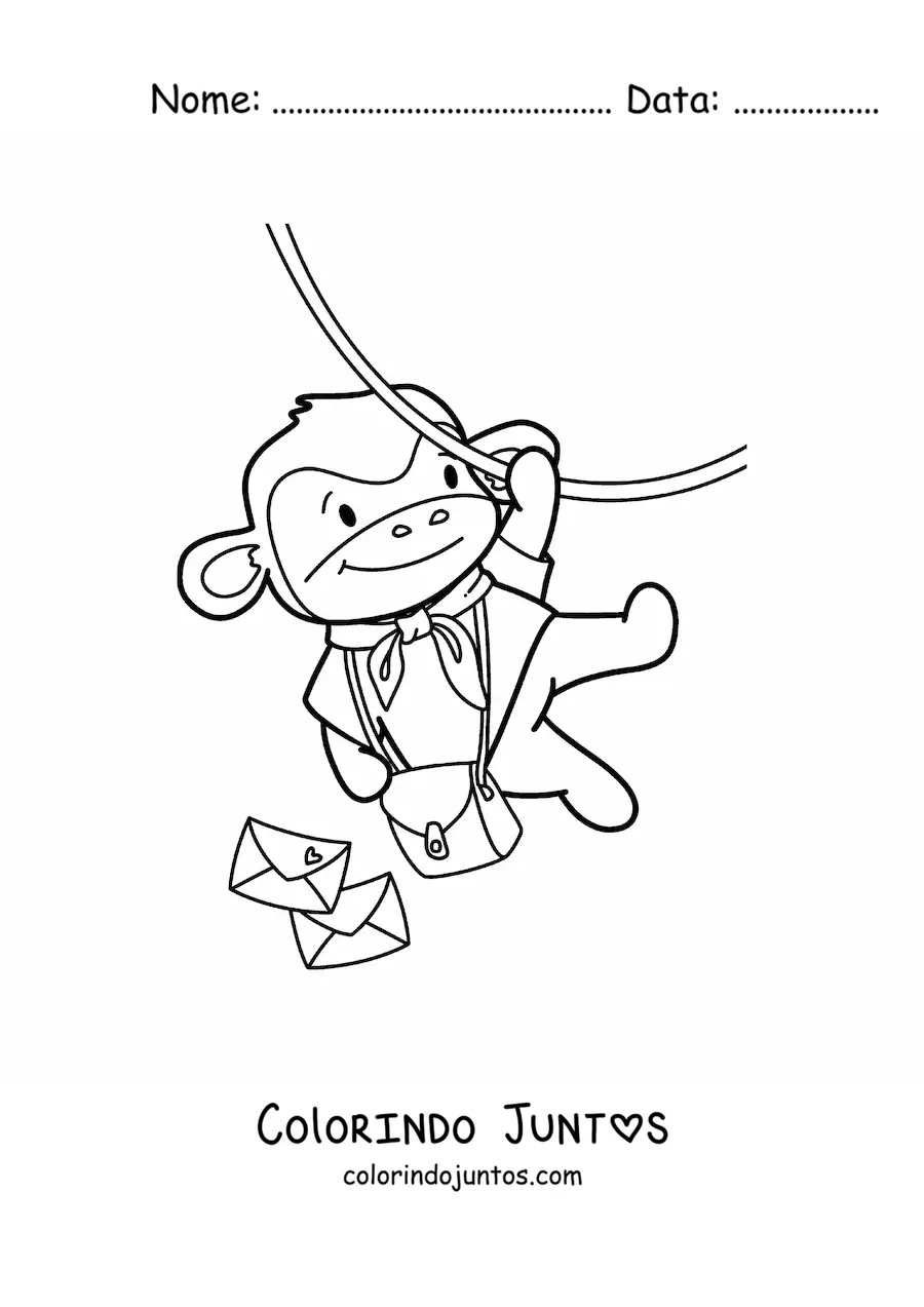 Desenho para colorir de macaco carteiro kawaii animado
