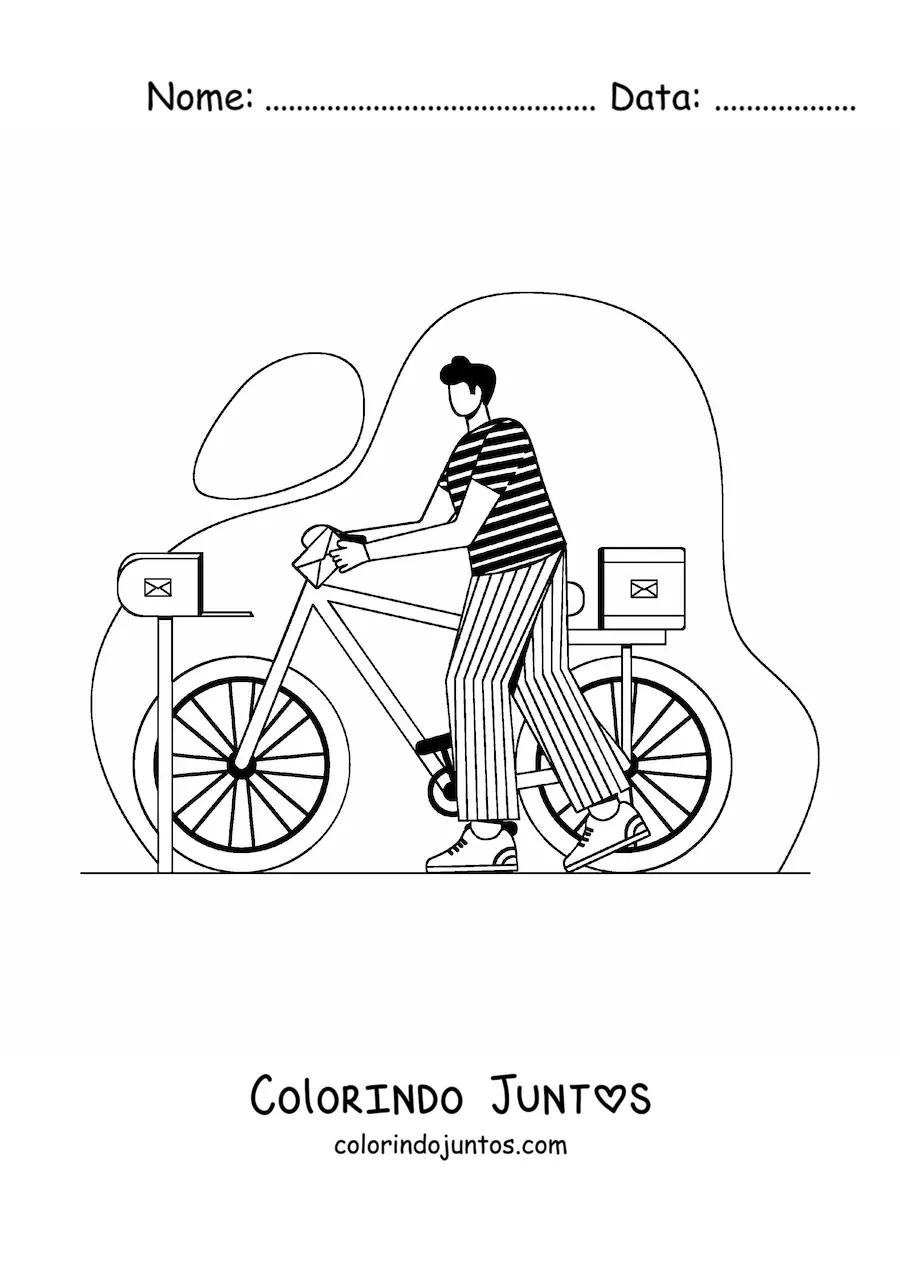 Desenho para colorir de carteiro de bicicleta entregando cartas