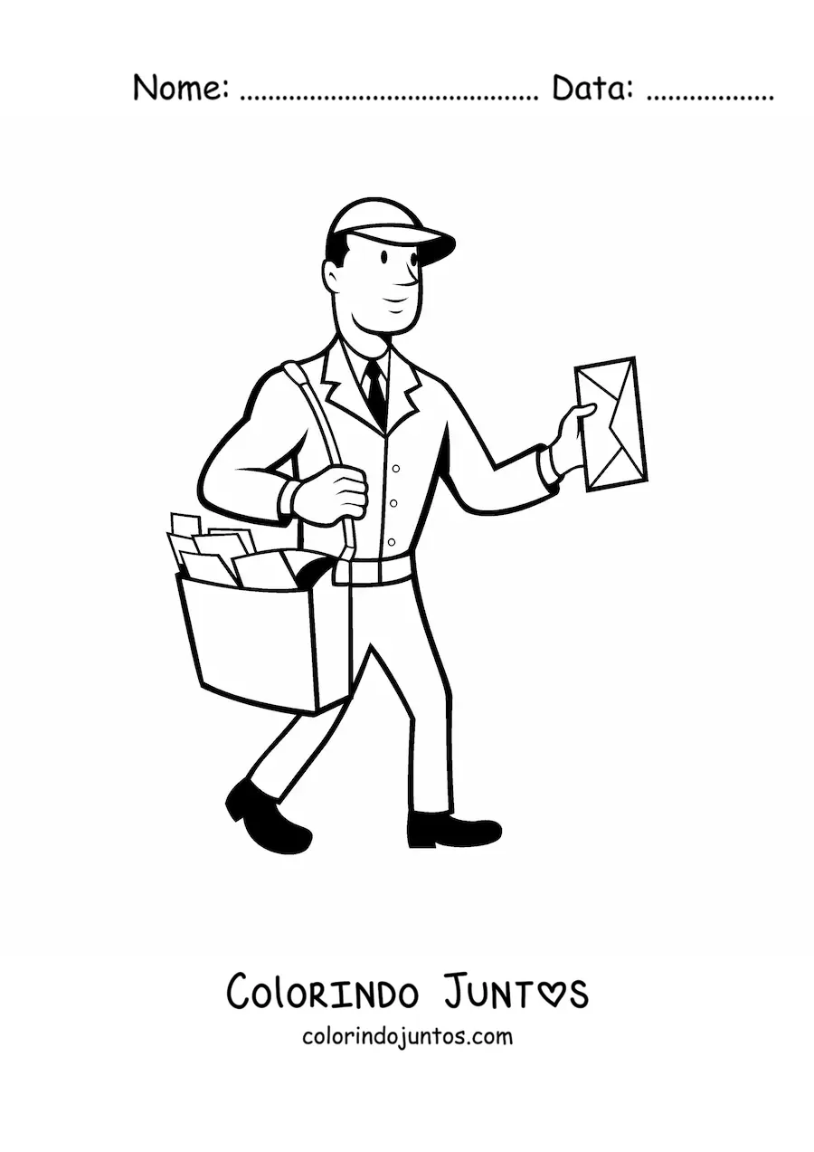 Desenho para colorir de carteiro fácil entregando a correspondência