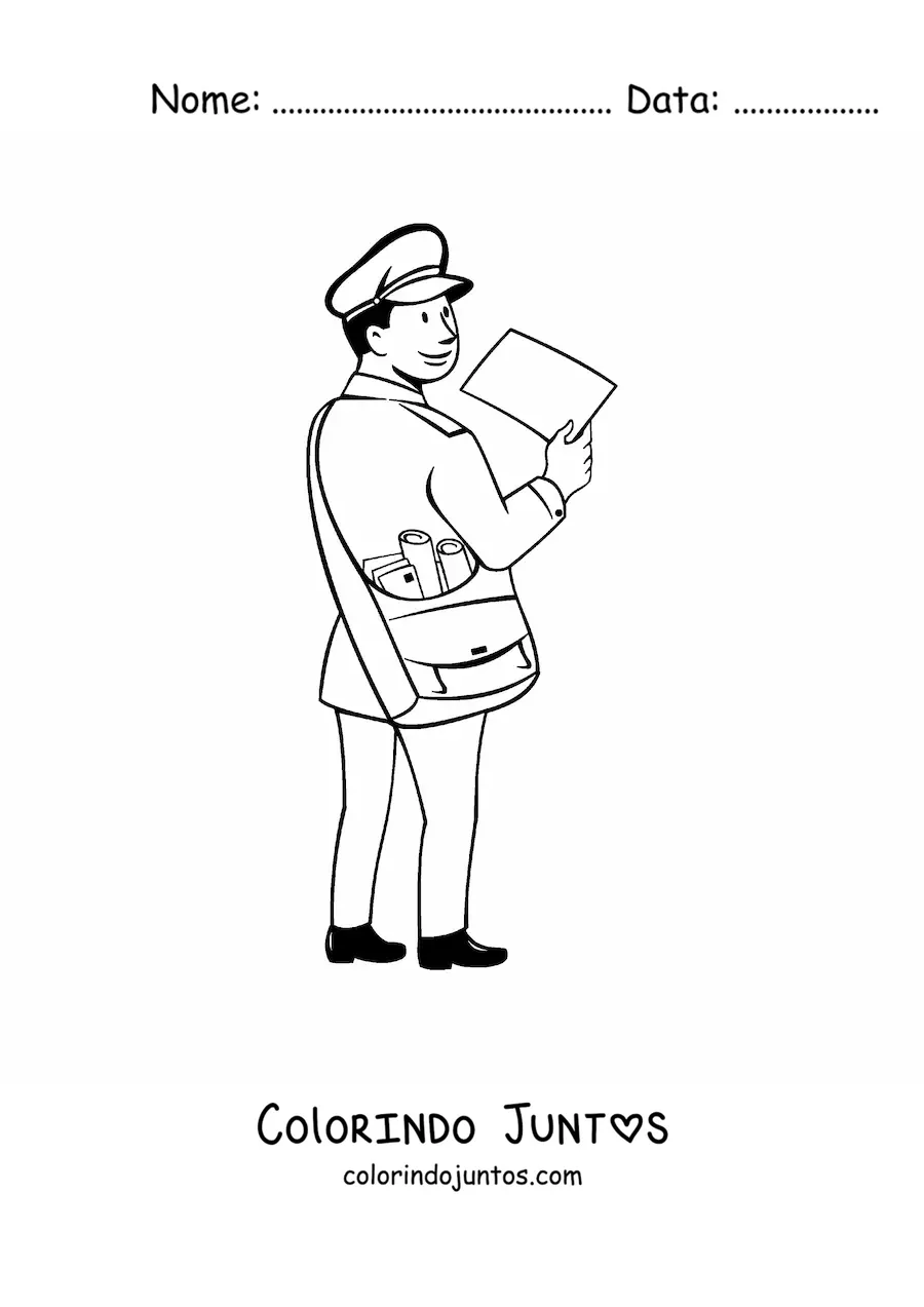 Desenho para colorir de um carteiro entregando a correspondência