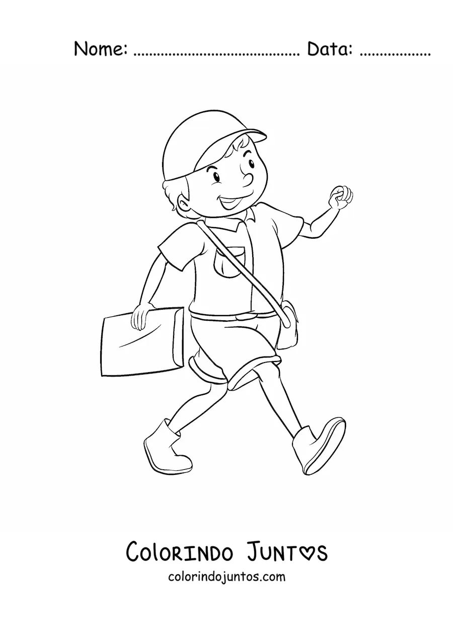 Desenho para colorir de carteiro animado trabalhando