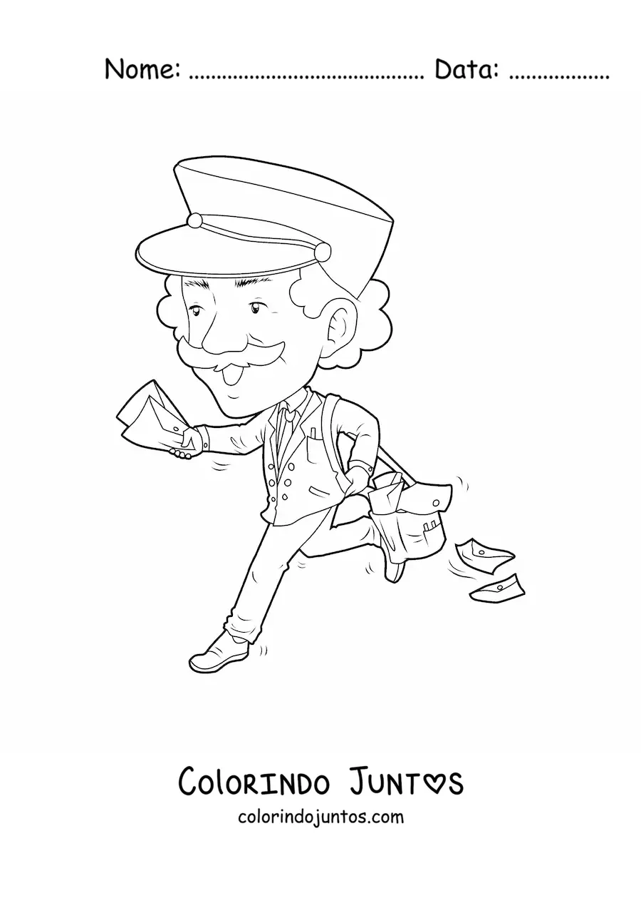 Desenho para colorir de um carteiro correndo