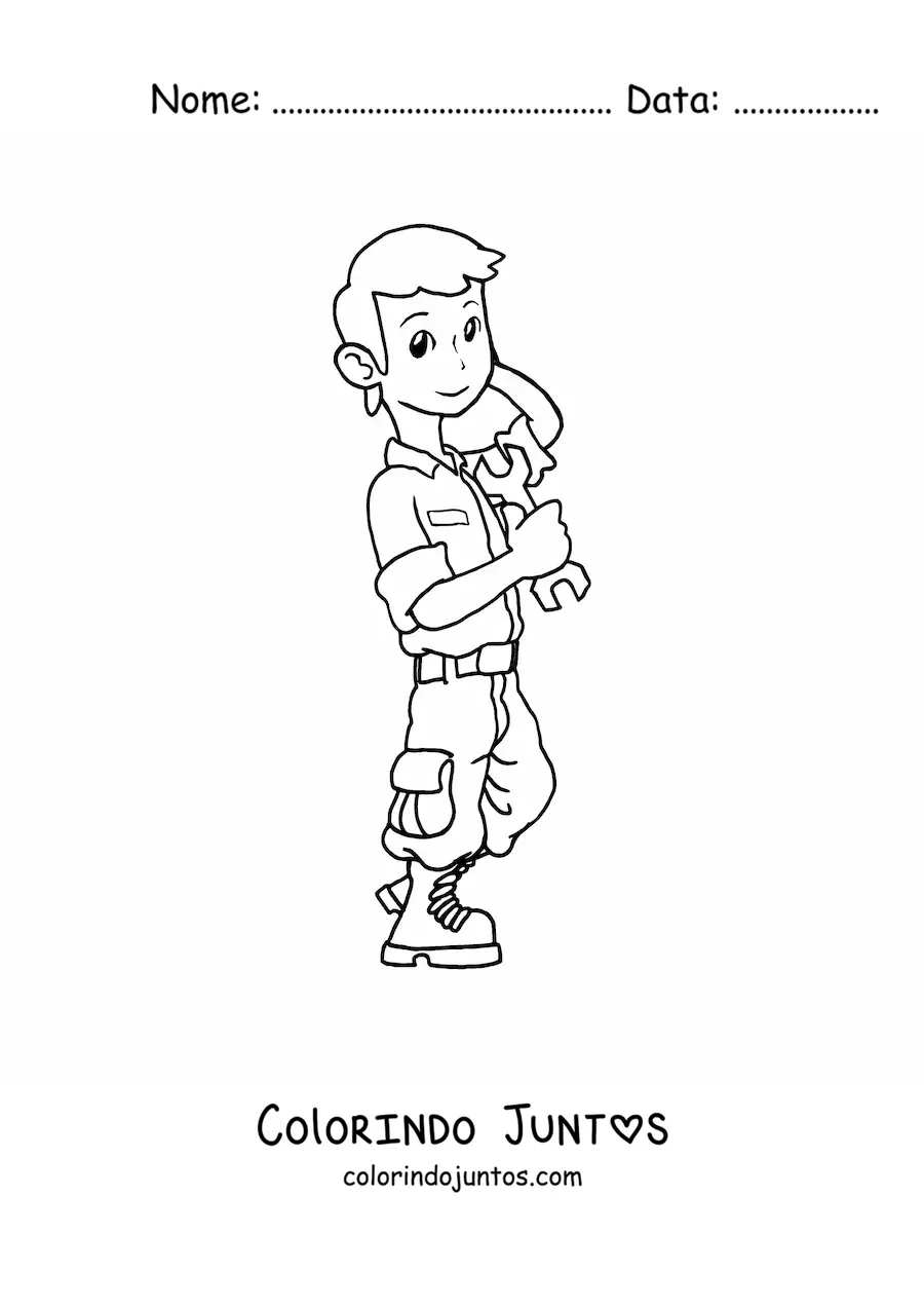 Desenho para colorir de mecânico kawaii