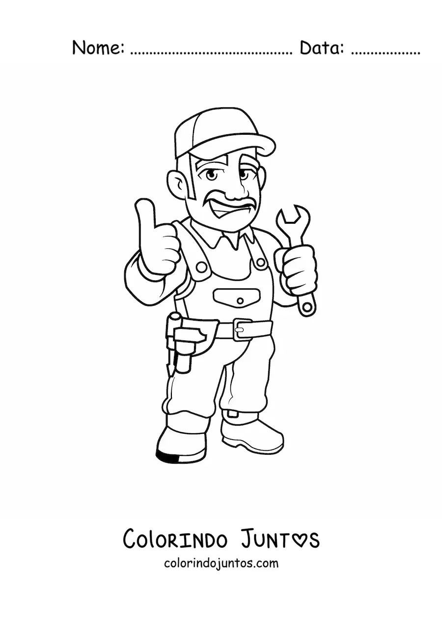 Desenho para colorir de homem com a profissão de mecânico animado