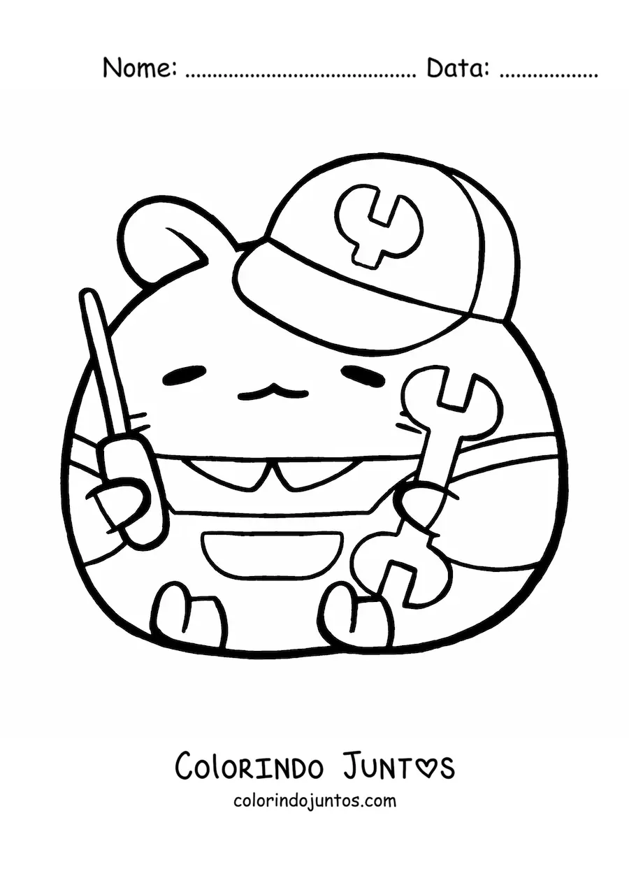 Desenho para colorir de hamster mecânico automotivo kawaii