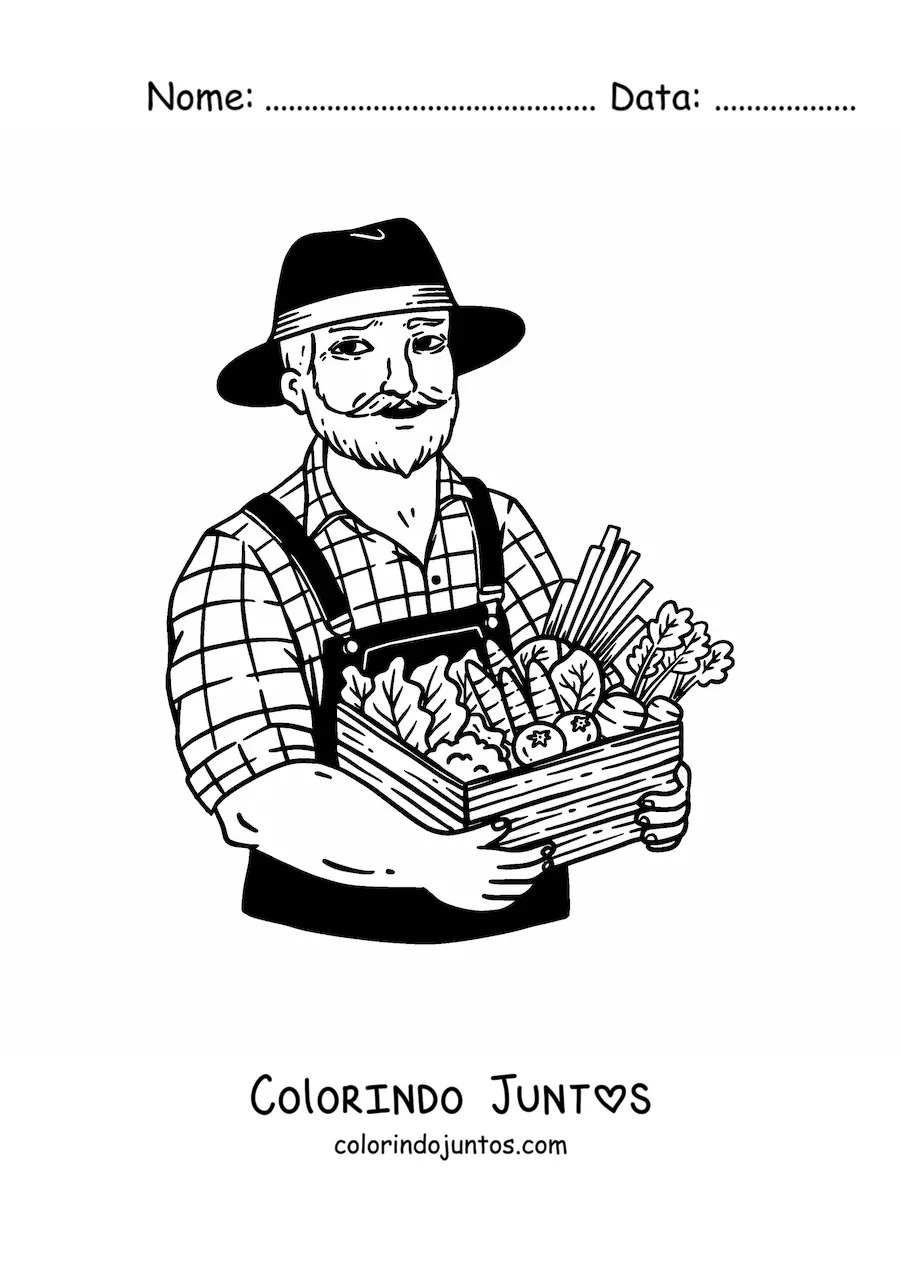Desenho para colorir de agricultor realista com sua colheita