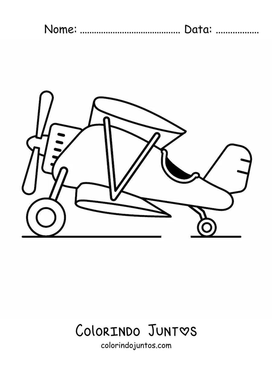Desenho para colorir de um biplano de lado
