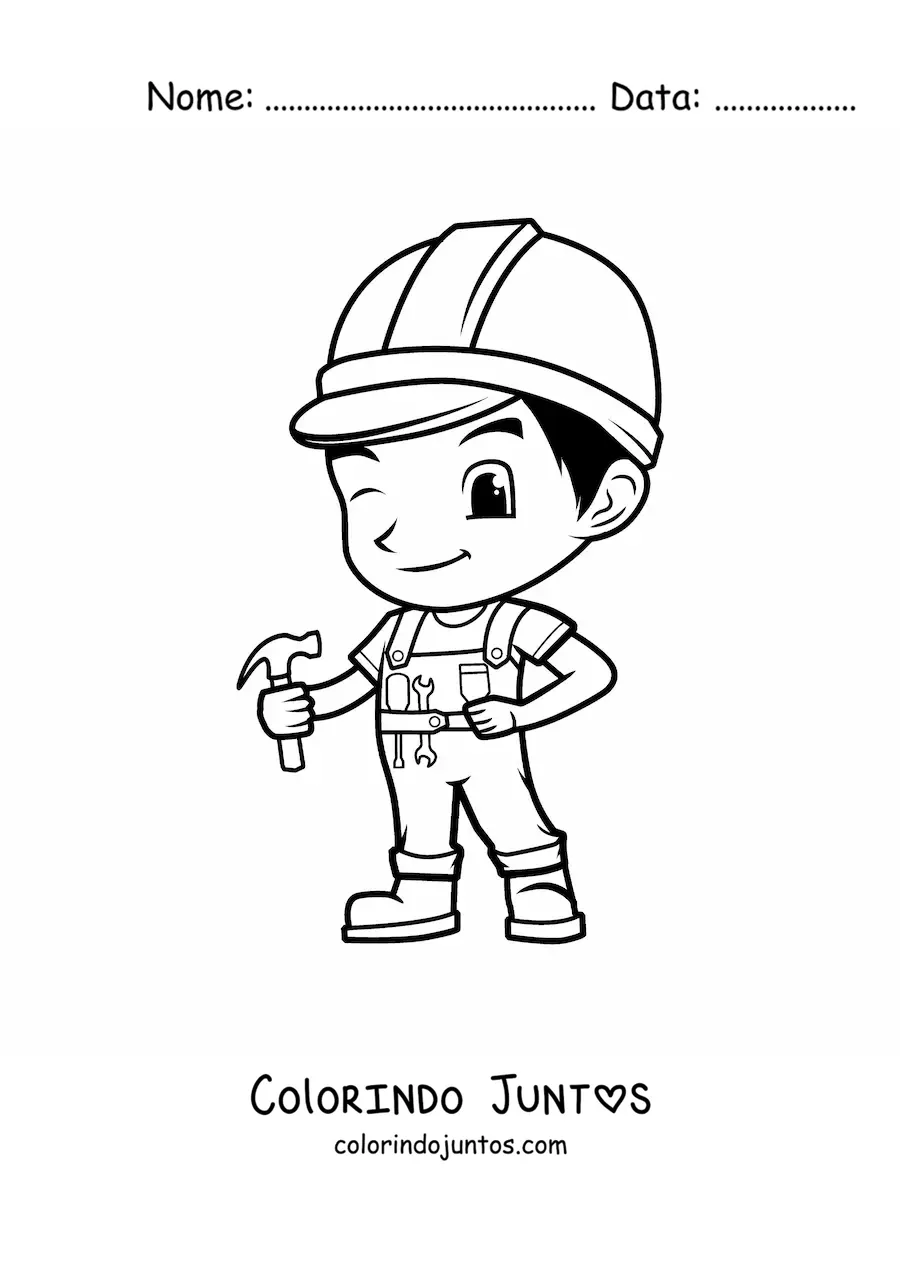 Desenho para colorir de operario de construcao animado kawaii