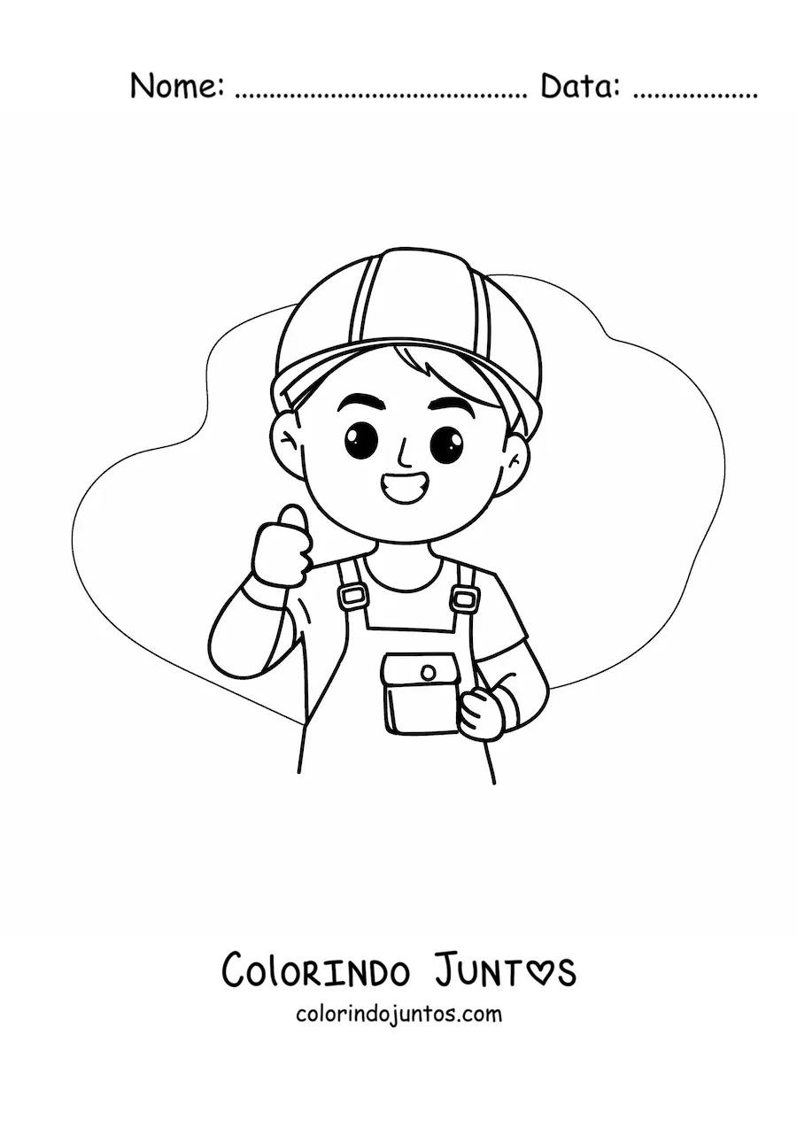 Desenho para colorir de pedreiro de construcao animado kawaii