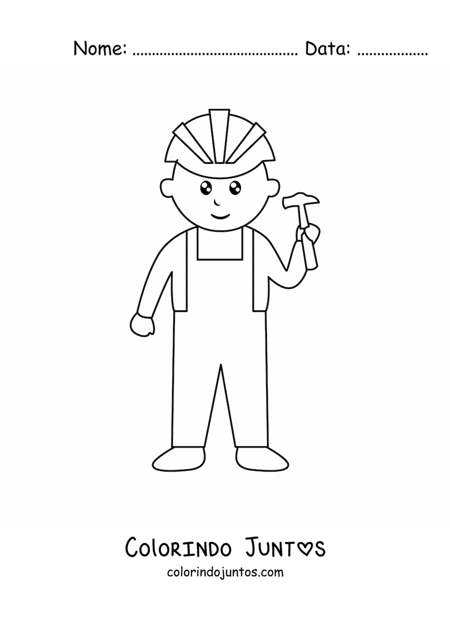 Desenho para colorir de pedreiro facil com capacete