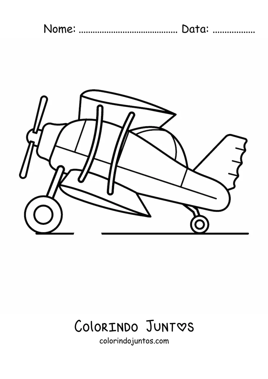 Desenho para colorir de um biplano de lado