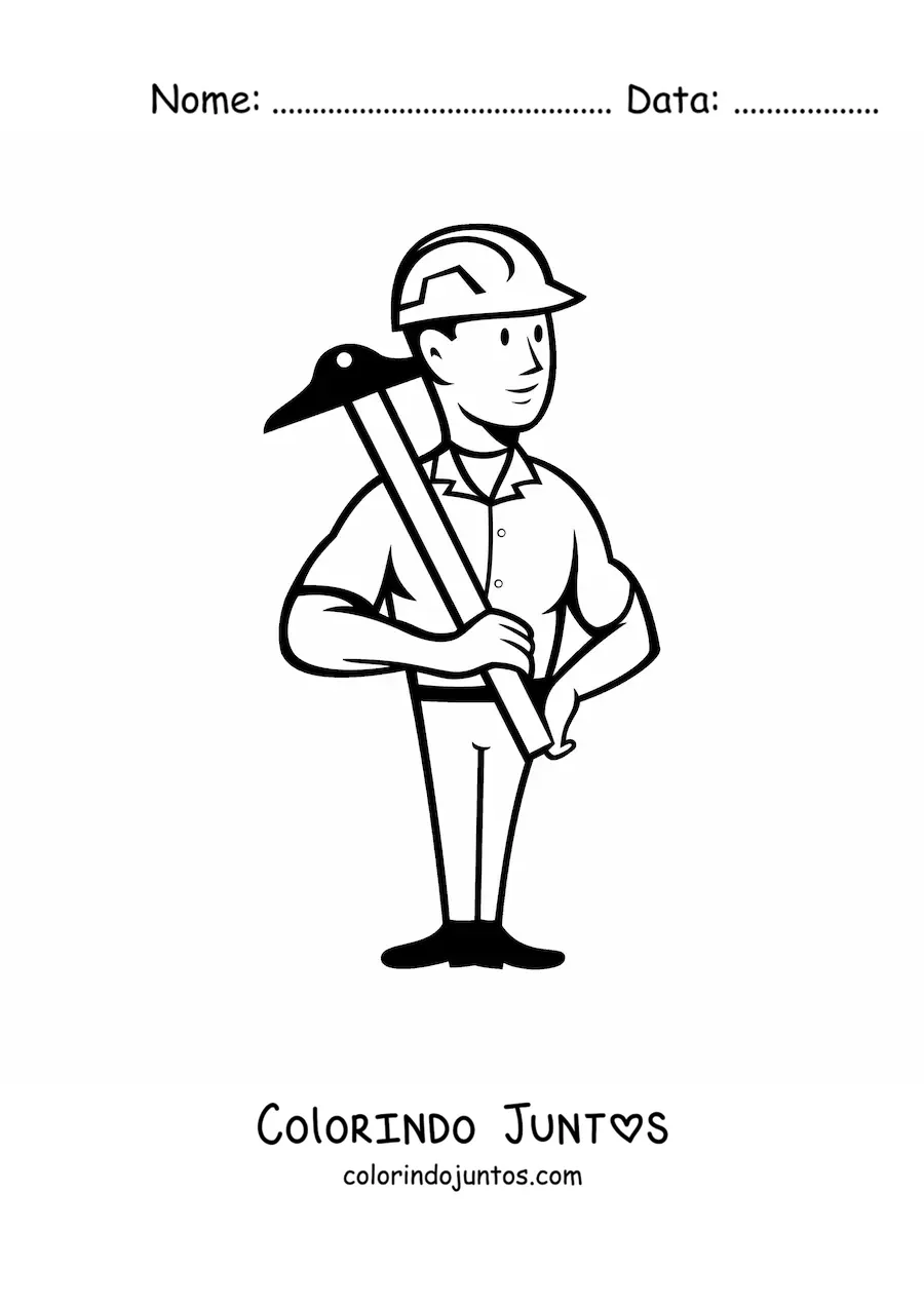Desenho para colorir de trabalhador da construcao com uma picareta