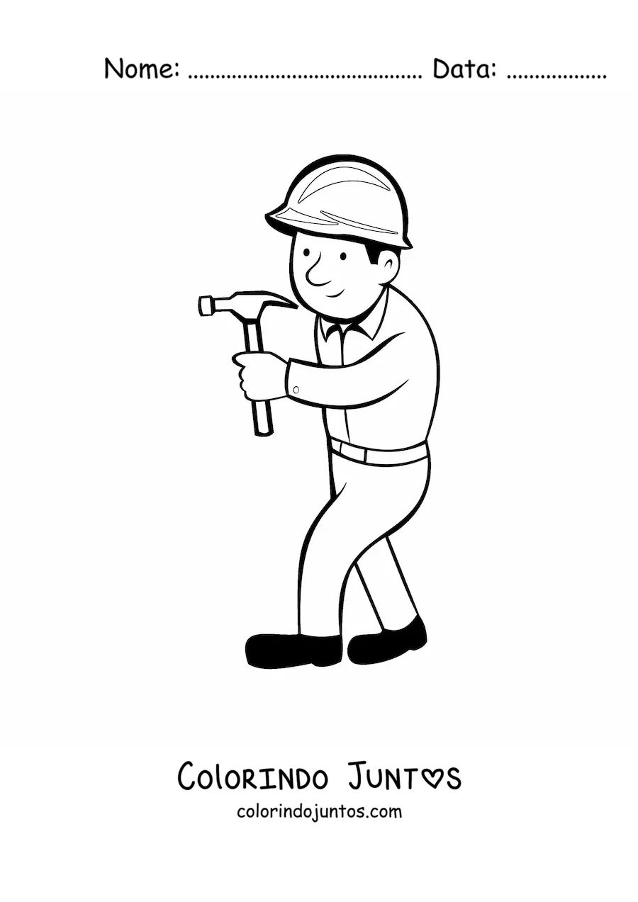 Desenho para colorir de trabalhador da construcao com um martelo