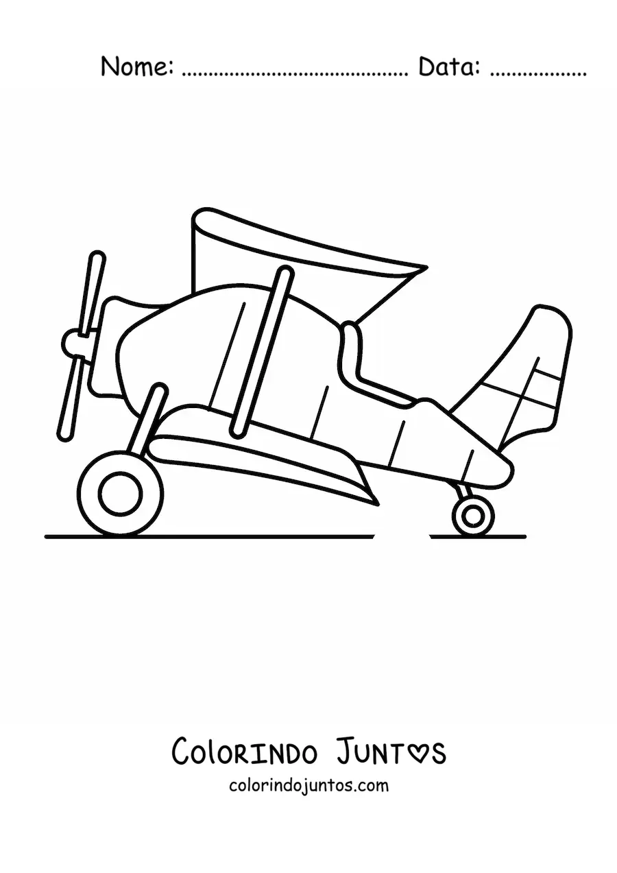 Desenho para colorir de um biplano de lado