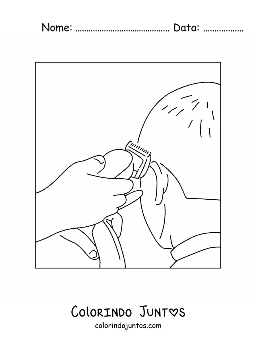 Desenho para colorir de barbeiro fazendo a barba de um cliente com maquina