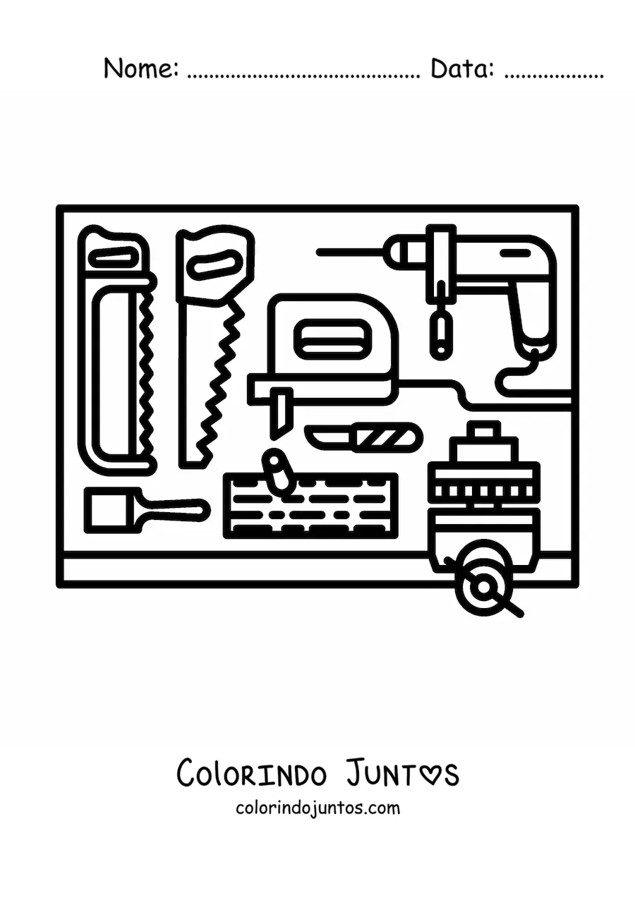 Desenho para colorir das ferramentas do carpinteiro