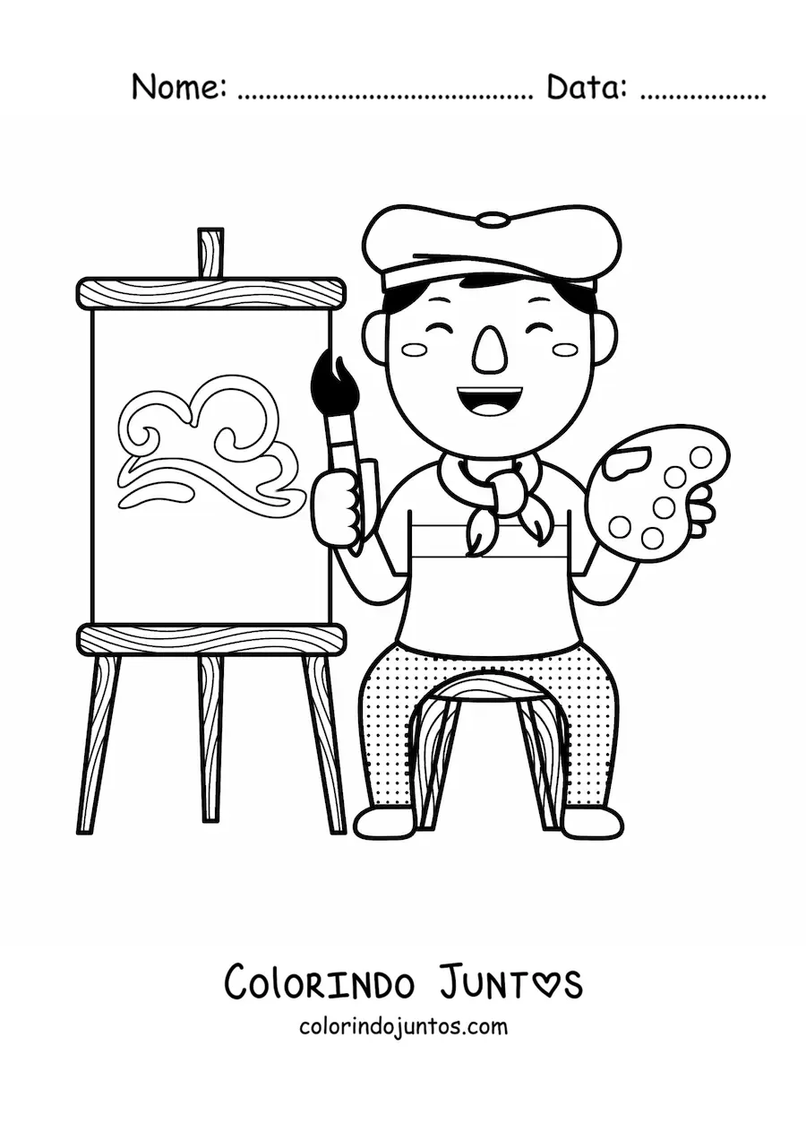 Desenho para colorir de pintor artistico pintando um quadro