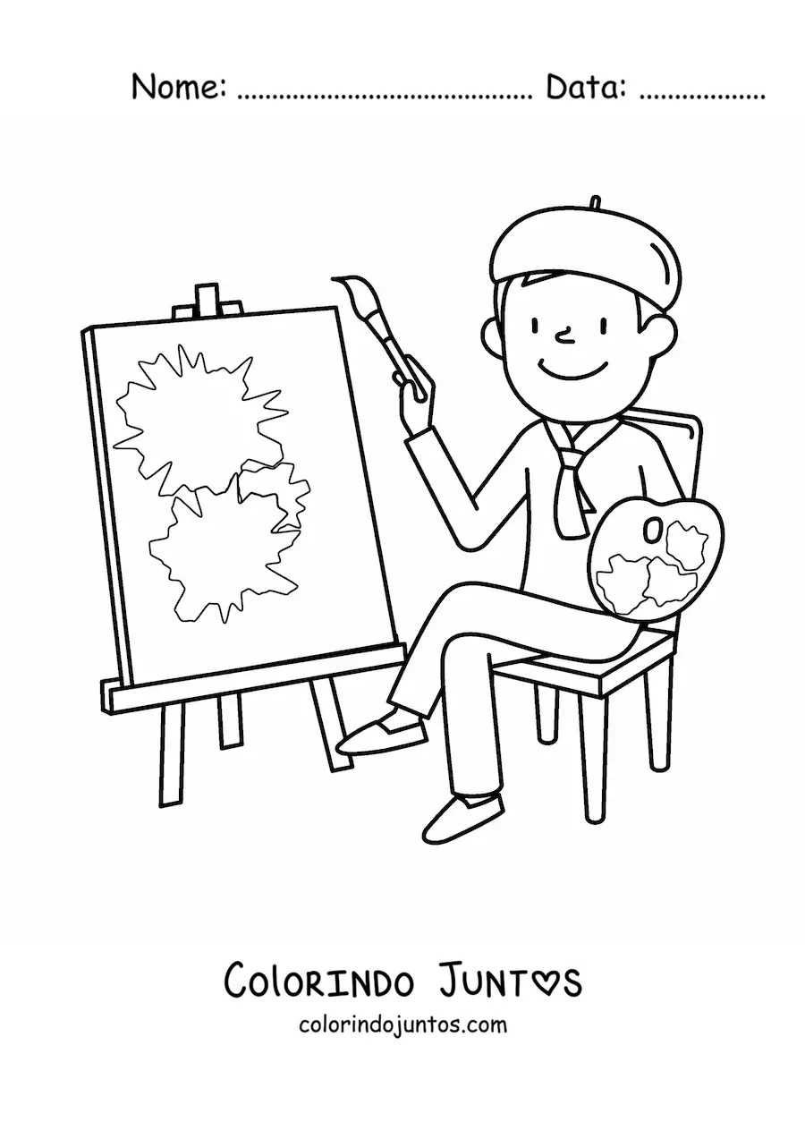 Desenho para colorir de artista frances animado pintando um quadro