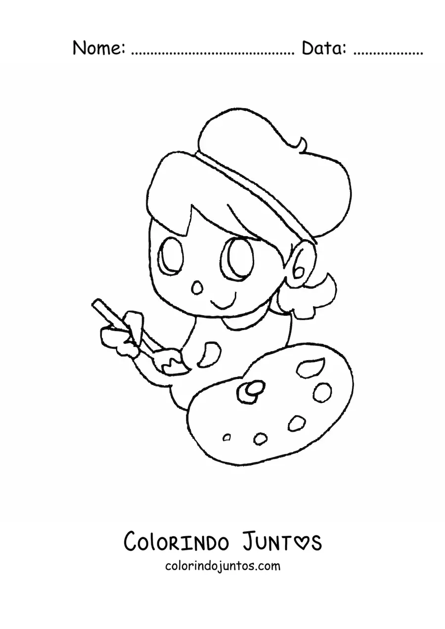 Desenho para colorir de pintora facil com uma paleta e um pincel