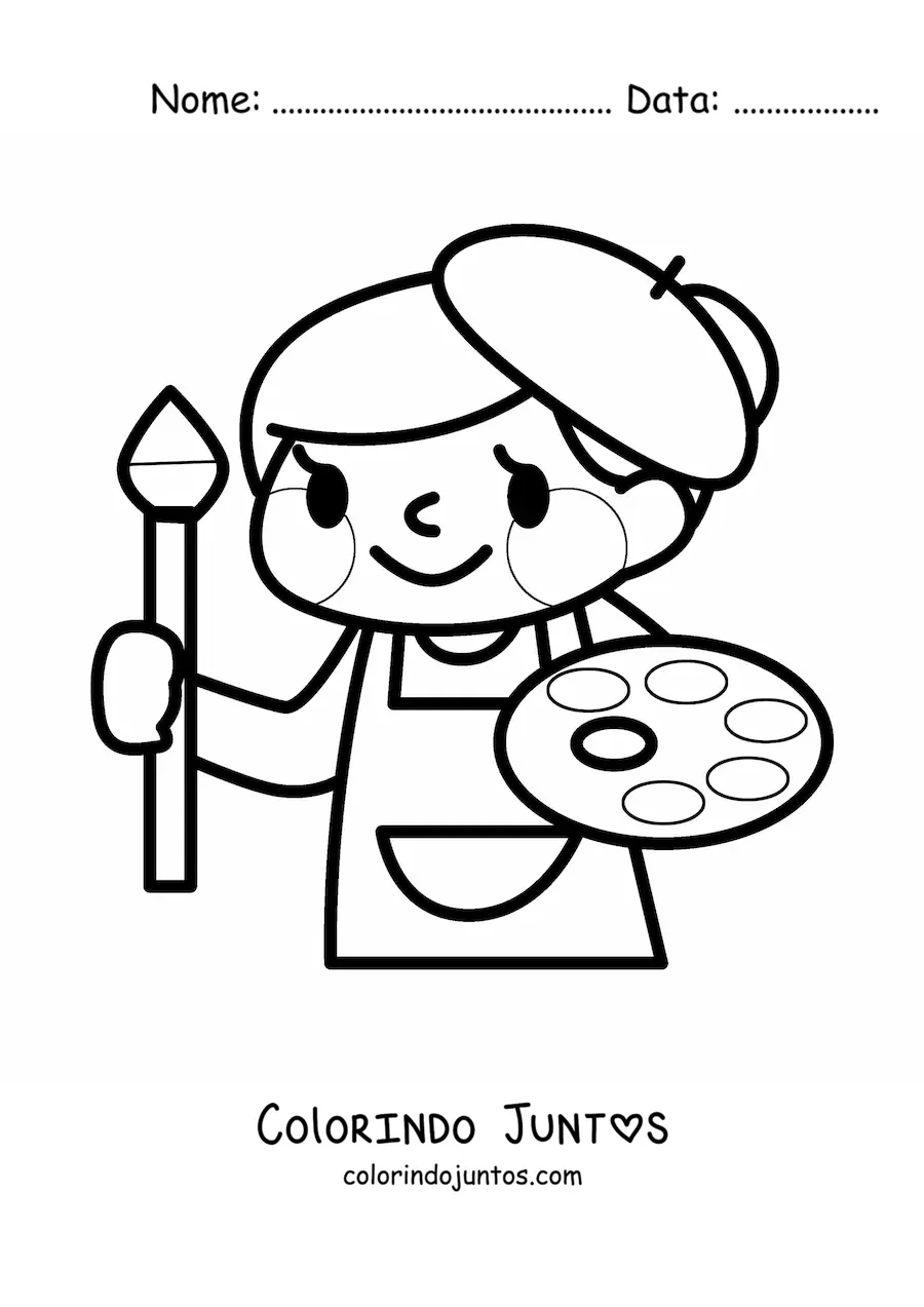 Desenho para colorir de pintora facil kawaii