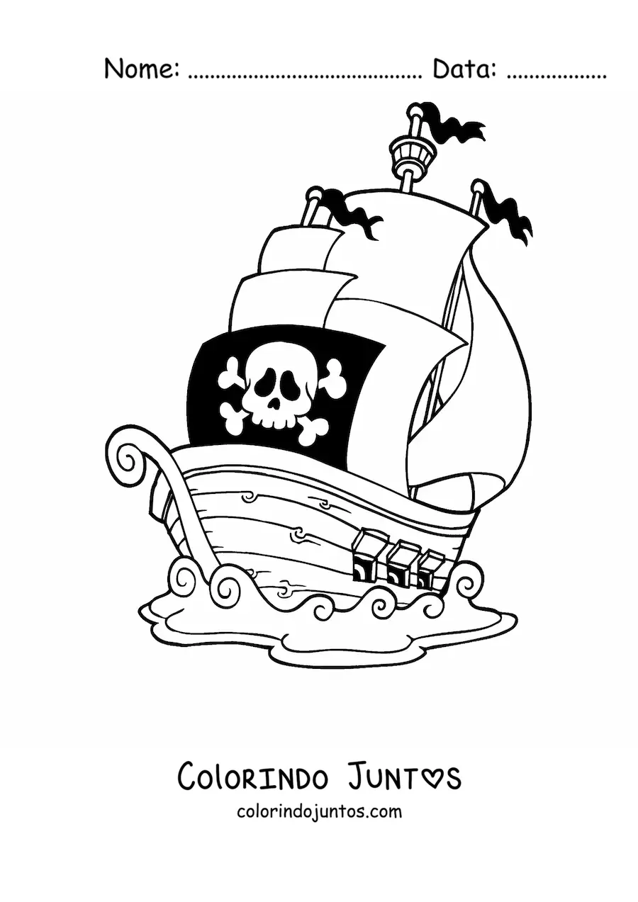 Desenho para colorir de um navio pirata no mar
