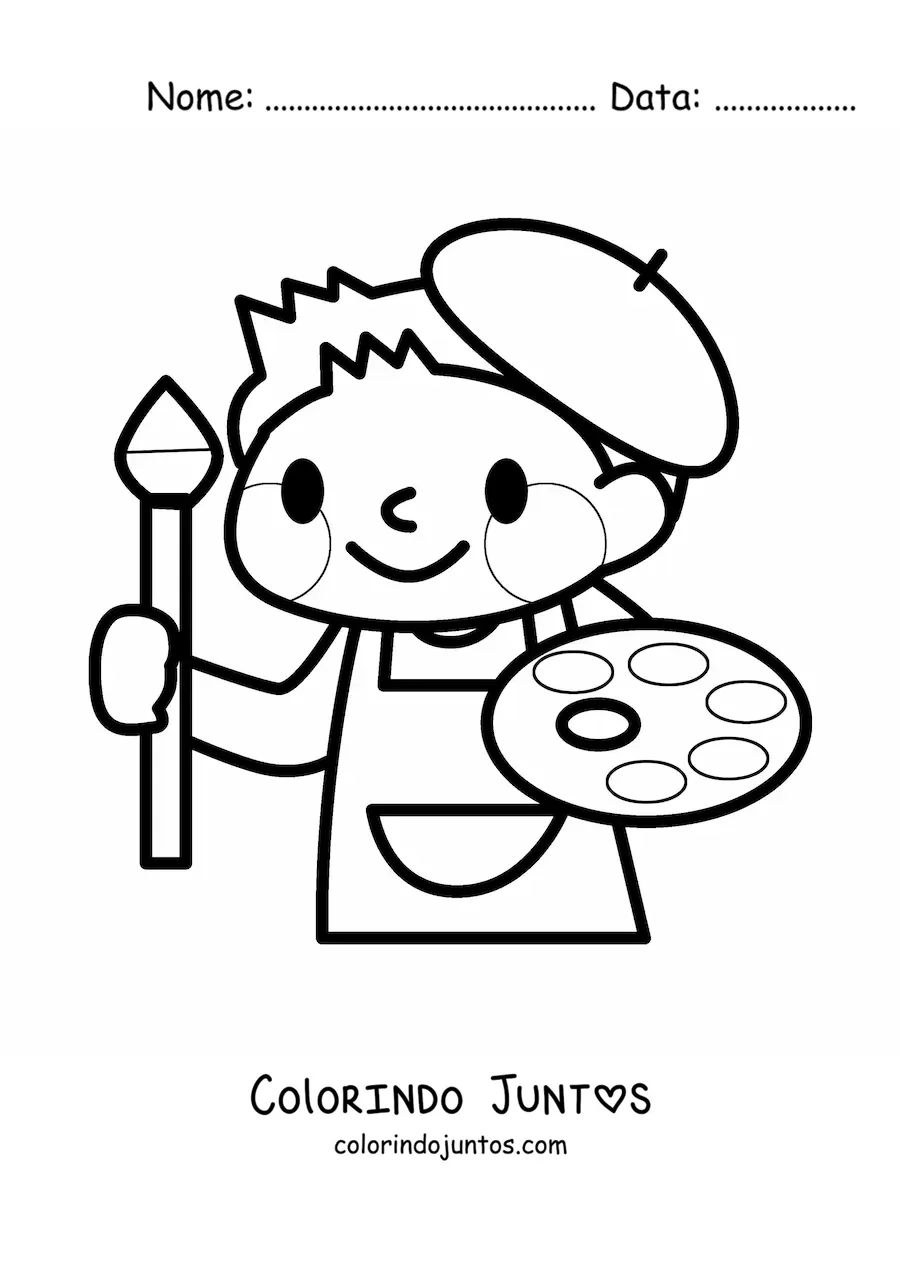 Desenho para colorir de pintor facil kawaii