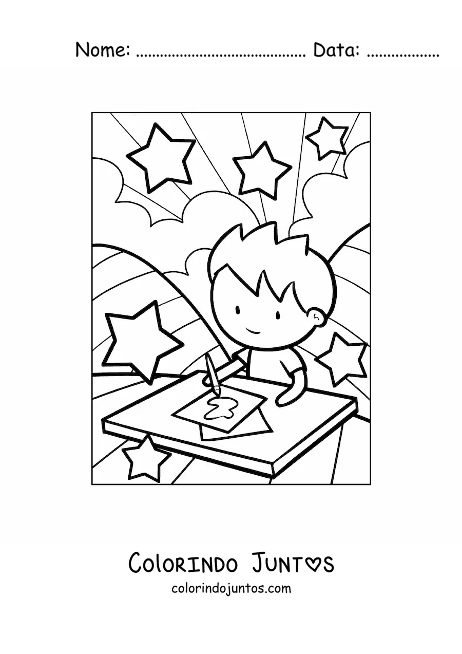 Desenho para colorir de menino pintando na aula de arte