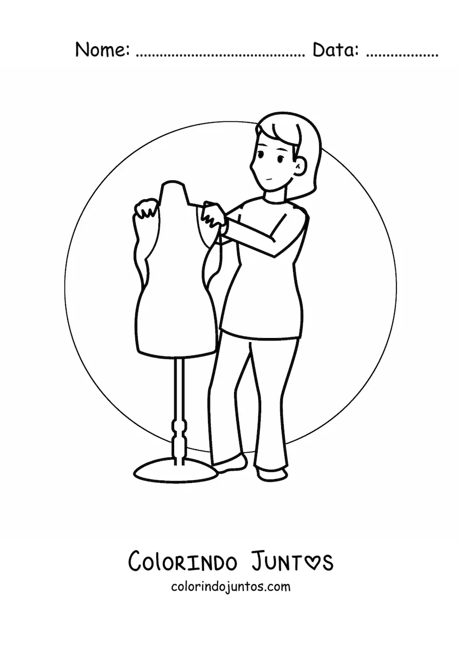 Desenho para colorir de mulher modista com um manequim