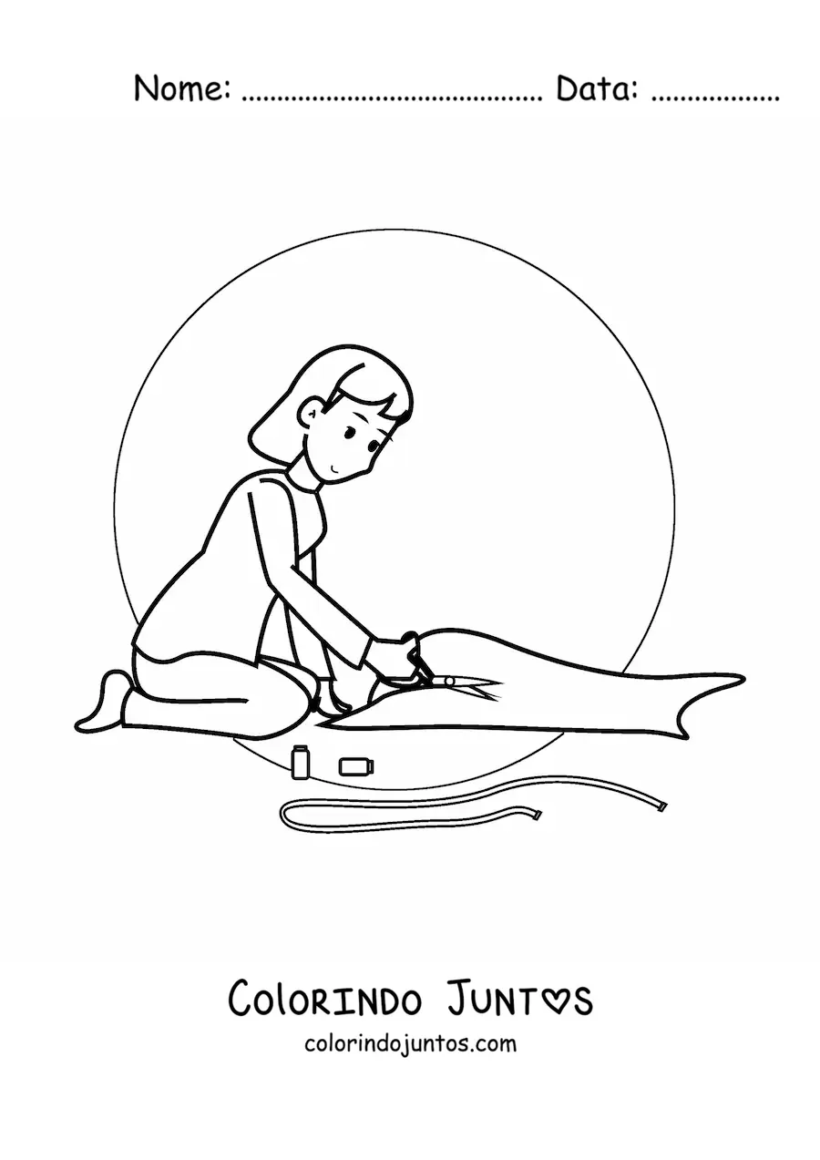 Desenho para colorir de mulher modista confeccionando uma peca de roupa