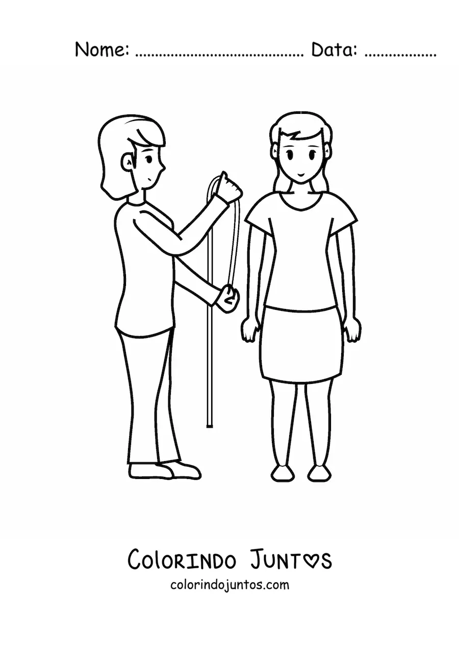 Desenho para colorir de mulher modista tirando as medidas da cliente