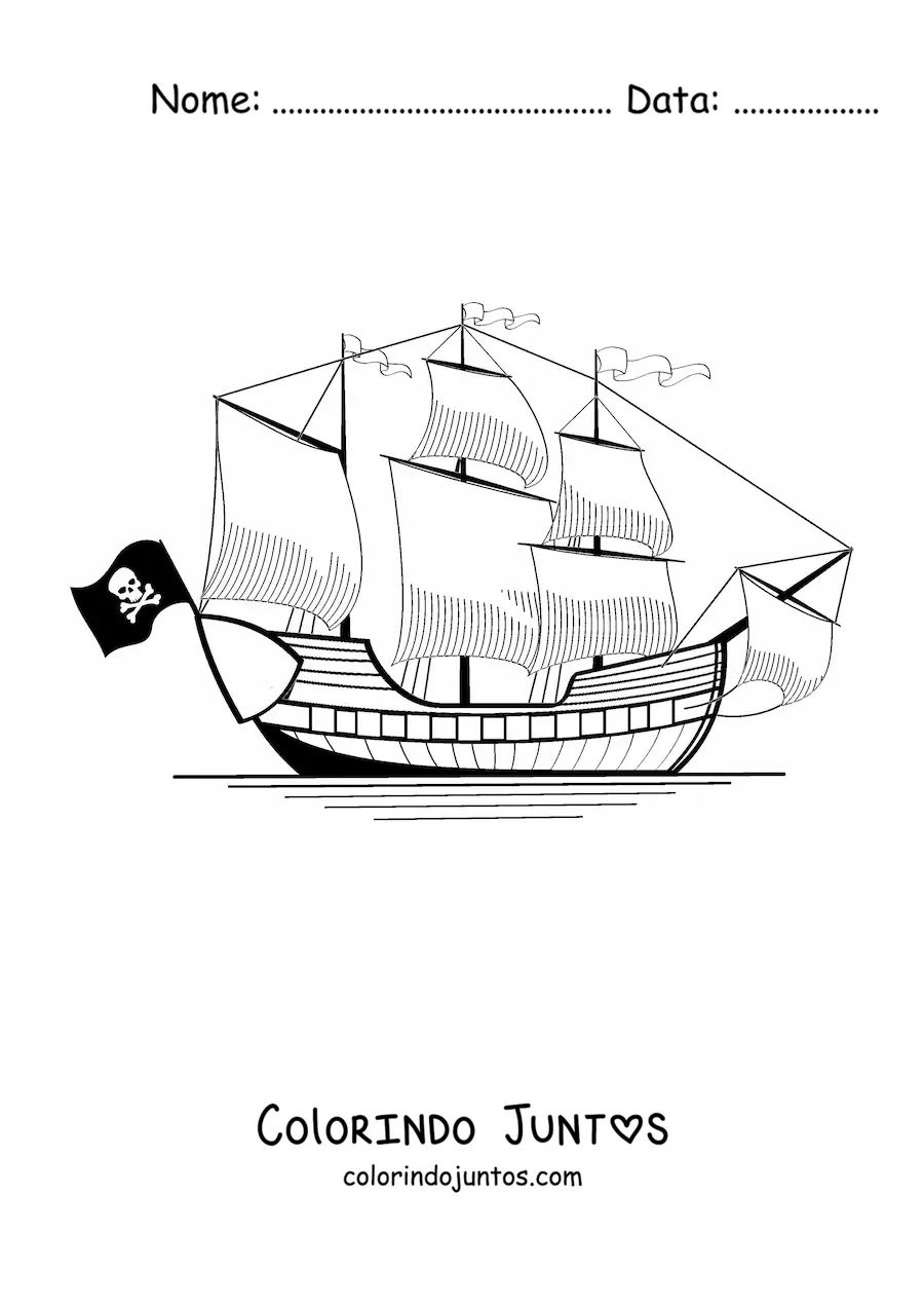 Desenho para colorir de um navio pirata no mar