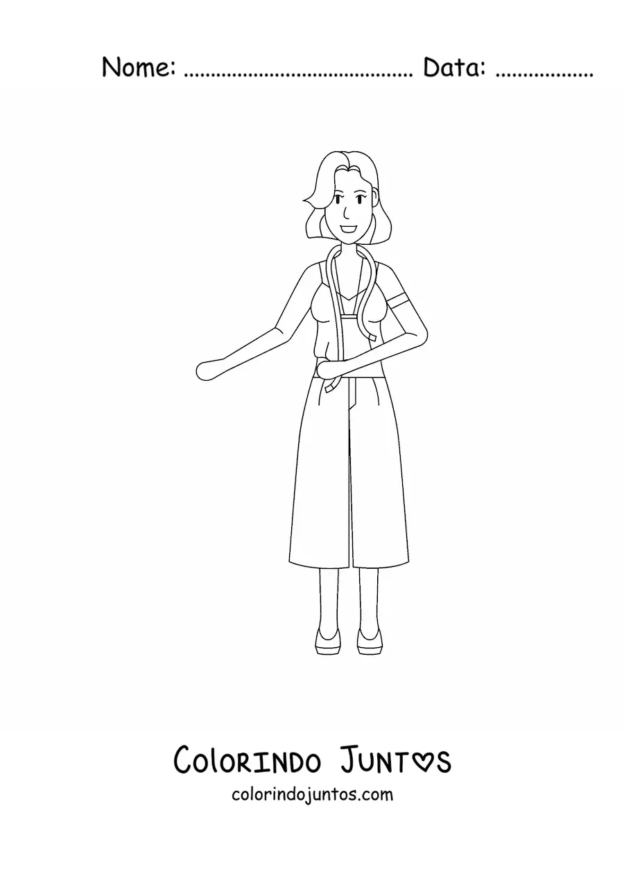 Desenho para colorir de estilista de moda com uma fita metrica
