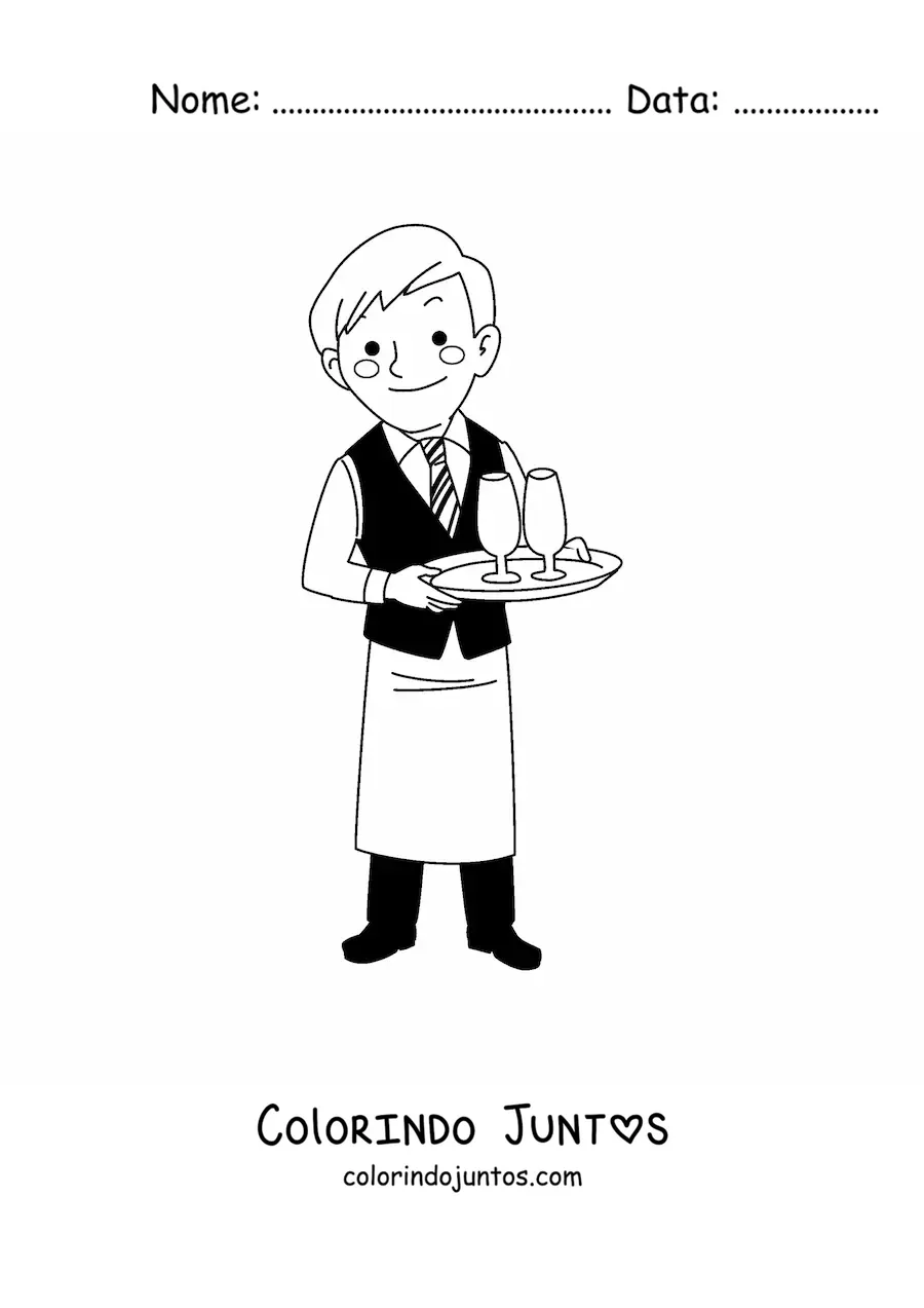 Desenho para colorir de garcom de um restaurante