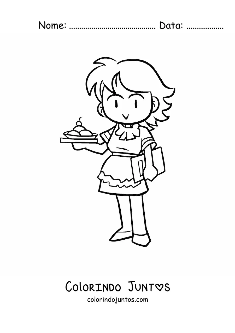Desenho para colorir de garconete de uma cafeteria