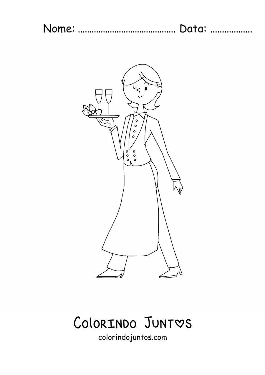Desenho para colorir de mulher com profissao de garconete