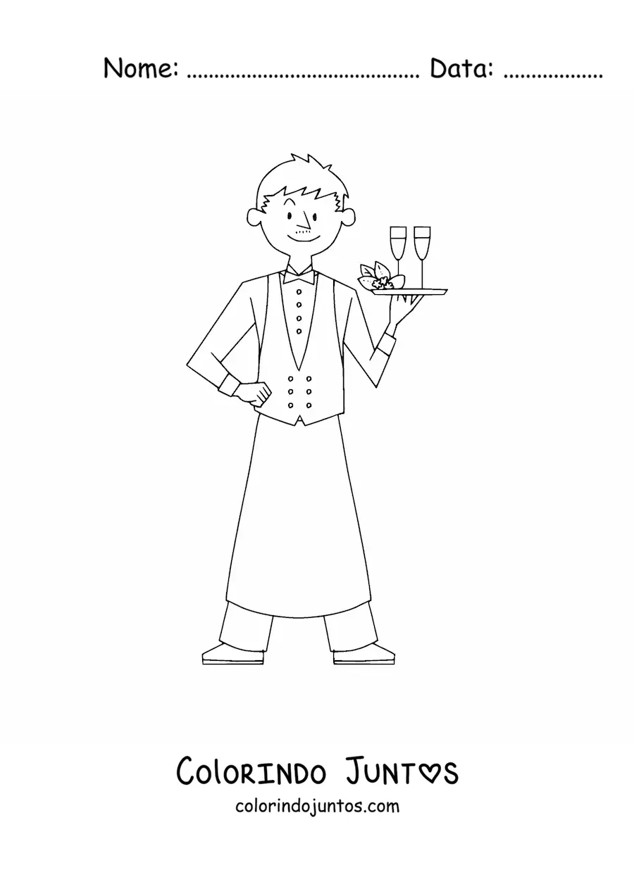 Desenho para colorir de homem com profissao de garcom