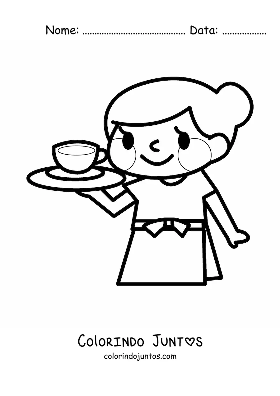 Desenho para colorir de garconete kawaii facil