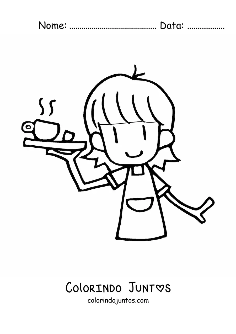 Desenho para colorir de caricatura de uma garconete de uma cafeteria