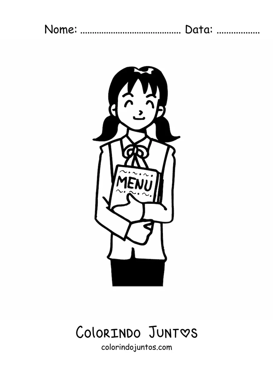 Desenho para colorir de garconete de um restaurante
