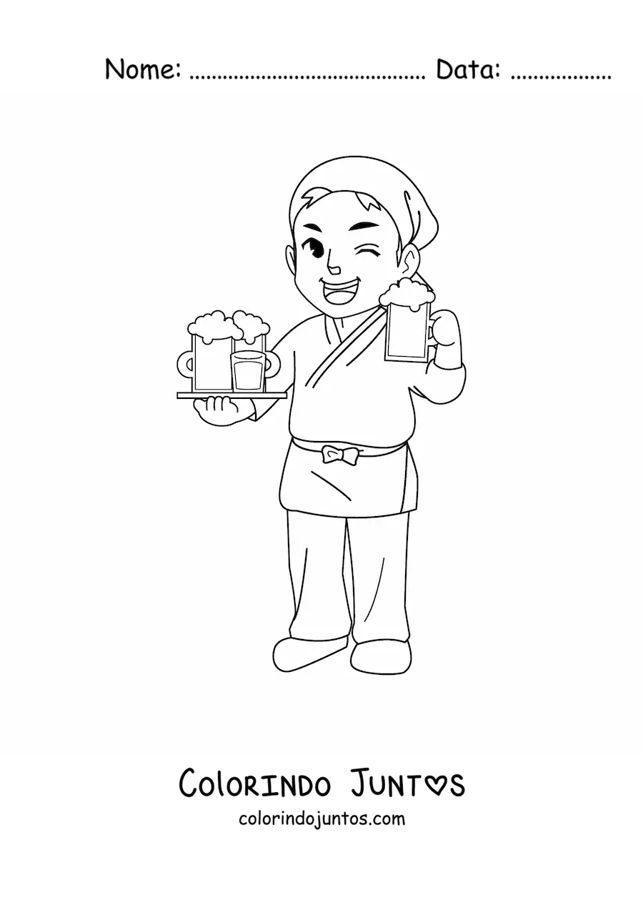 Desenho para colorir de garcom de bar animado
