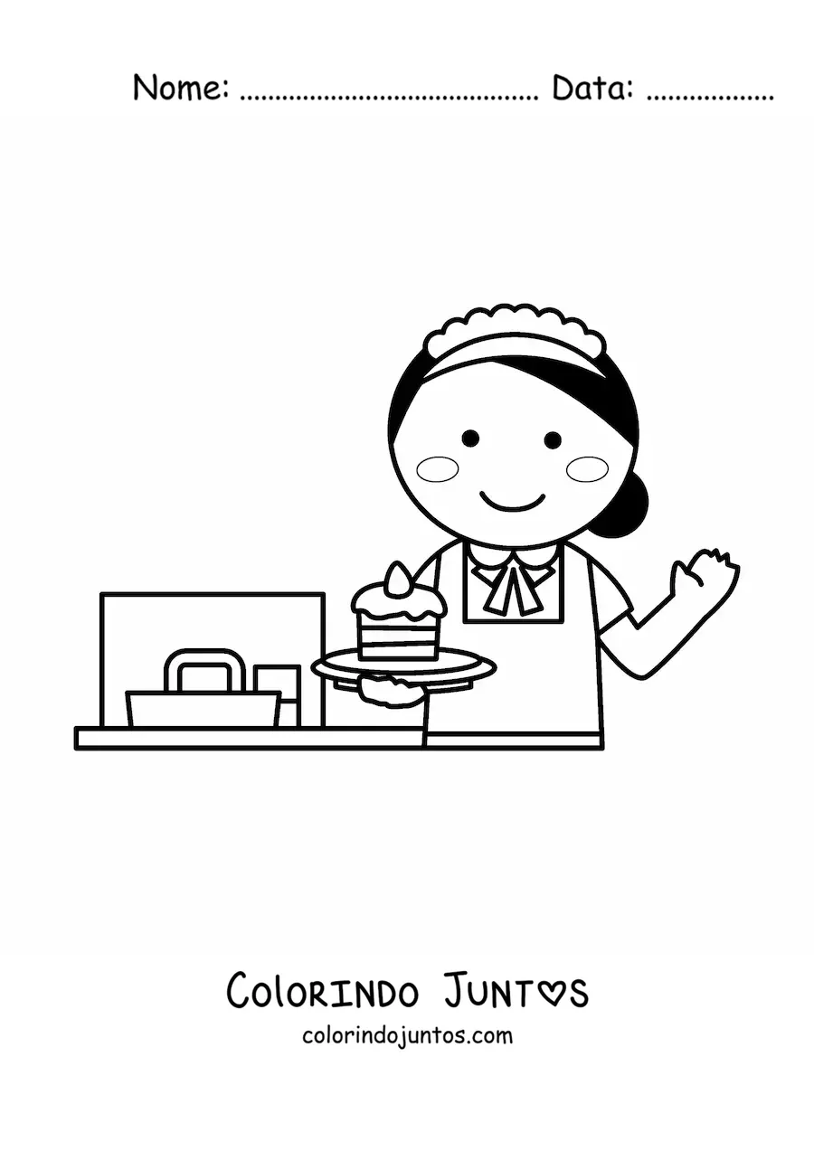 Desenho para colorir de garconete em um restaurante facil