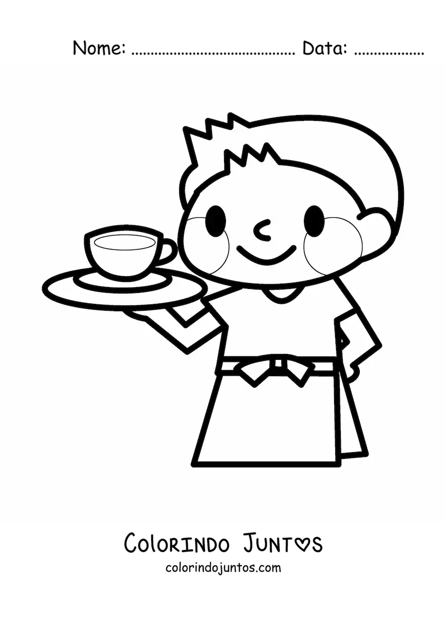 Desenho para colorir de garcom kawaii facil