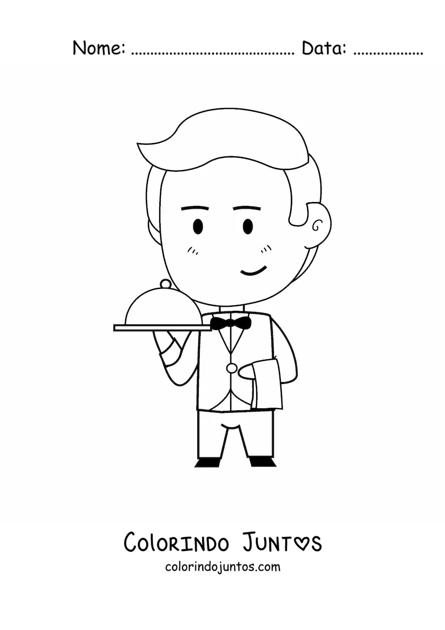 Desenho para colorir de garcom kawaii animado